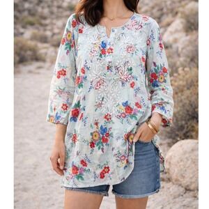 Vintage Goa NWT Boho Floral Embroidered Tunic Top Sheer Cotton Hippie Festival L